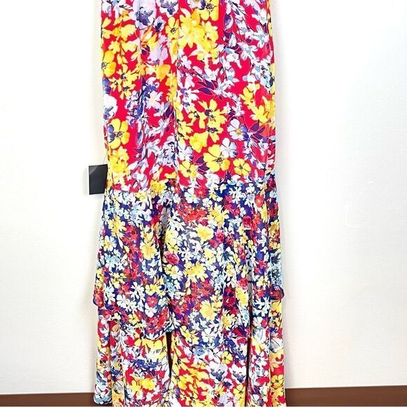 Lulu's Radiant Ruby Red Floral Print Chiffon Maxi Dress XS NWT - Picture 6 of 8